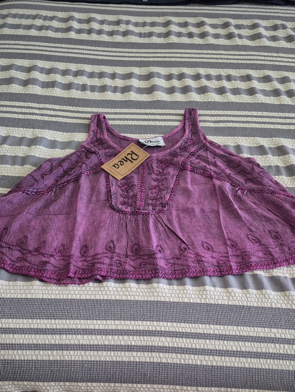 Rhea Costa Purple Embroidered Cotton Tank Top